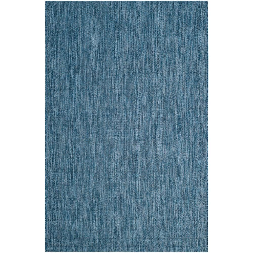 Navy Geometric Low Pile Synthetic Indoor/Outdoor Rug