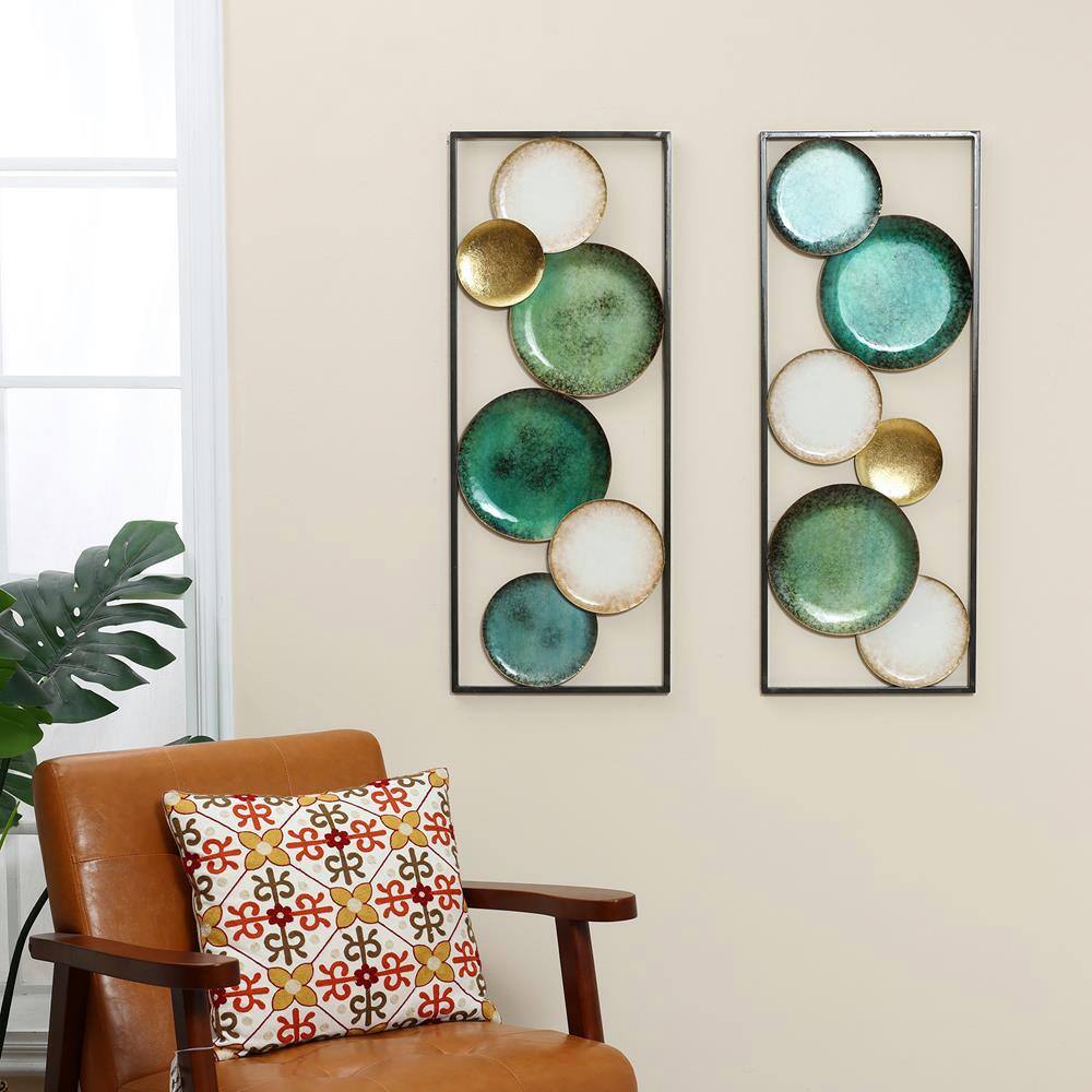 Set of 2 Multicolor Coastal Abstract Geometric Iron Wall Panels