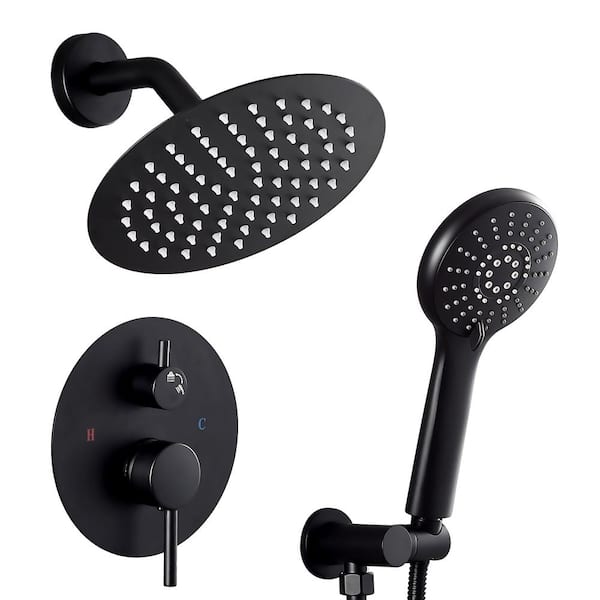 AKLFGN Single Handle 2-Spray 8 in Round Shower Faucet 2.5 GPM with 360° Swivel in. Matte Black