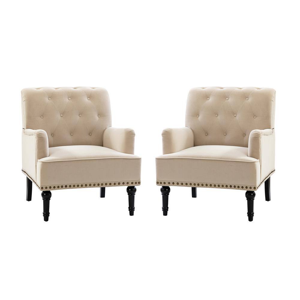 Jayden Creation Enrica Tan Tufted Comfy Velvet Armchair With Nailhead 