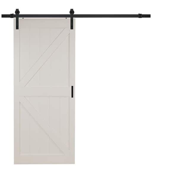 K-Brace 36 in. x 84 in. White MDF Sliding Barn Door with Hardware Kit