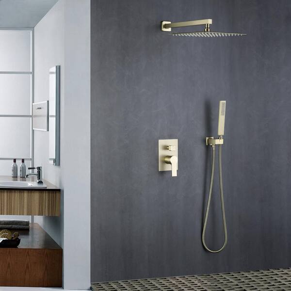 Miscool Rainfall 1-Handle 1-Spray Wall Mount 12 in. High Pressure Shower  Faucet in Brushed Gold (Valve Included) SHSMDH10C003BGL - The Home Depot