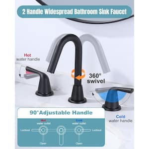 8 in. Widespread Double Handle Bathroom Faucet with Drain Kit and Supply Lines Included in Spot Resist Matte Black