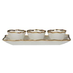 14 in. W x 6.25 in. H x 1.75 in. D White Porcelain Regency Gold 4-Piece Serving Tray