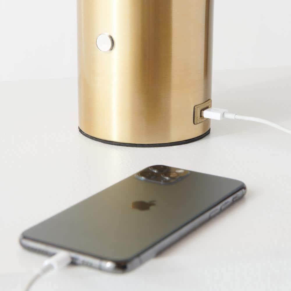Kai 11" Antique Brass Globe Table Lamp with USB Port