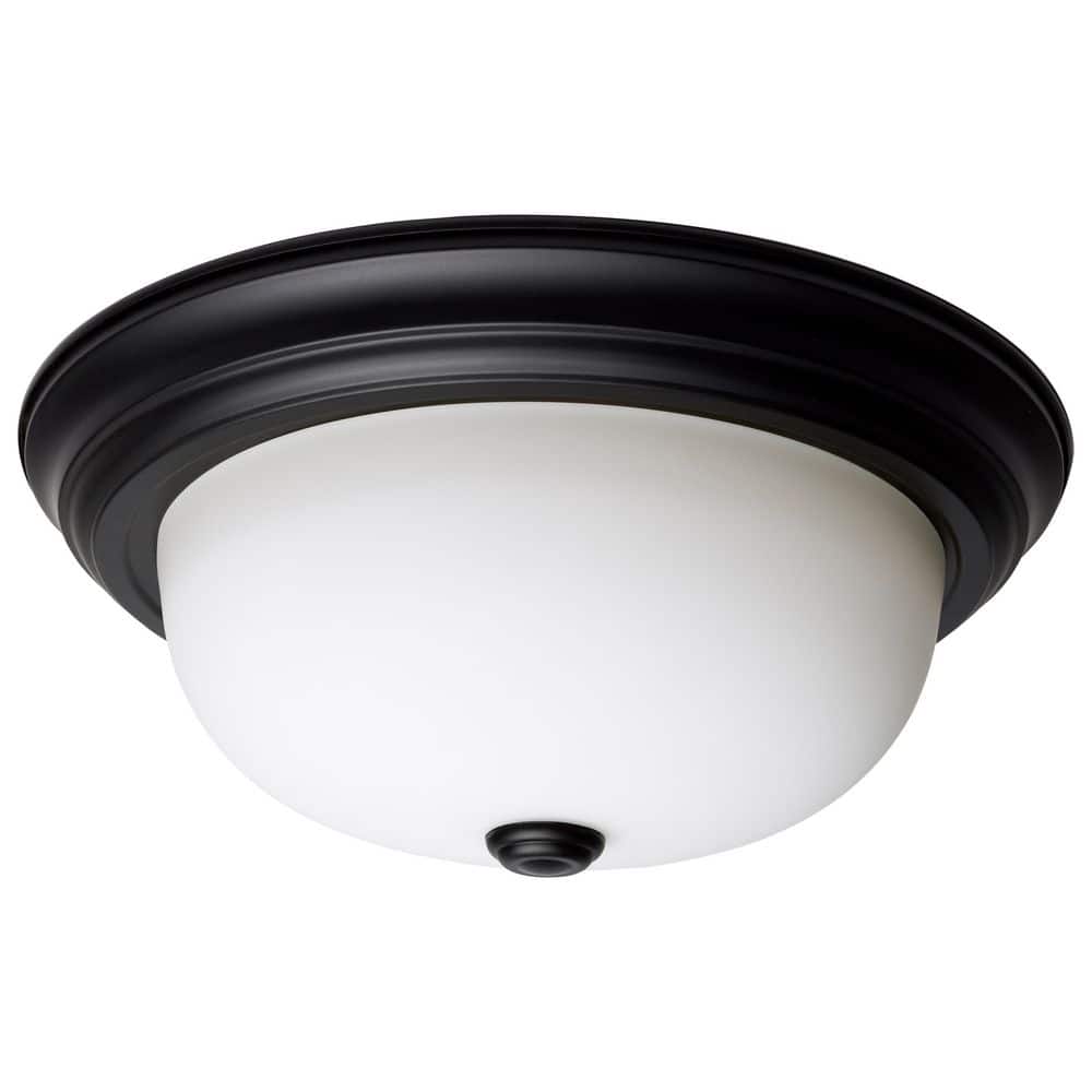 13.25 in. 2-Light Matte Black Transitional Flush Mount with Opal Glass Shade and No Bulbs Included price history on PriceWatchPro
