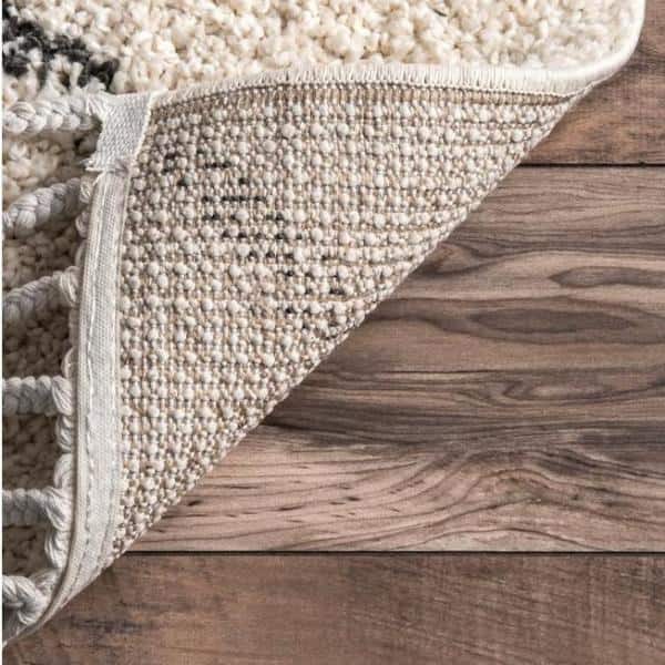 Off-White and Black Synthetic Shag Rectangular Area Rug 10' x 14'