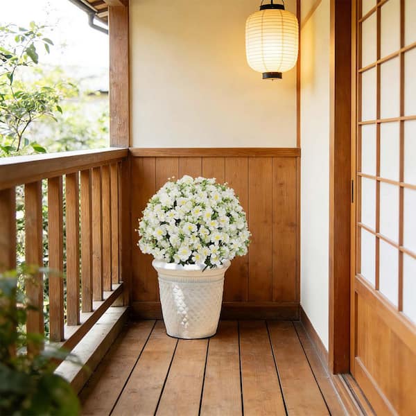 24 in. GreenandWhite Faux Flower Artificial Snow Lotus Potted