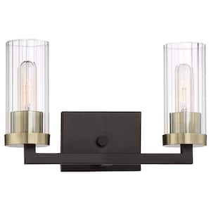 Ainsley 2-Light Aged Kingston Bronze with Brushed Brass highlights Bath Light