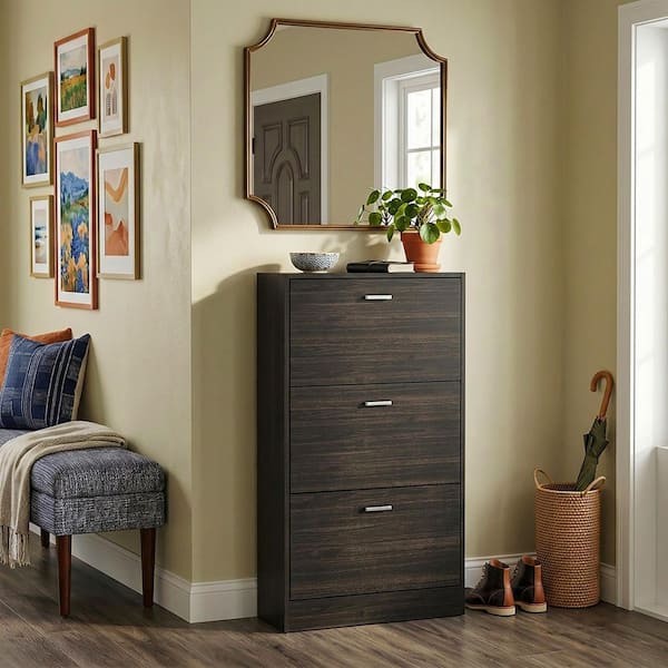 22.4 in. W x 41.7 in. H Black Wood Shoe Storage Cabinet with 6-Foldable Compartments up to 18-Pairs