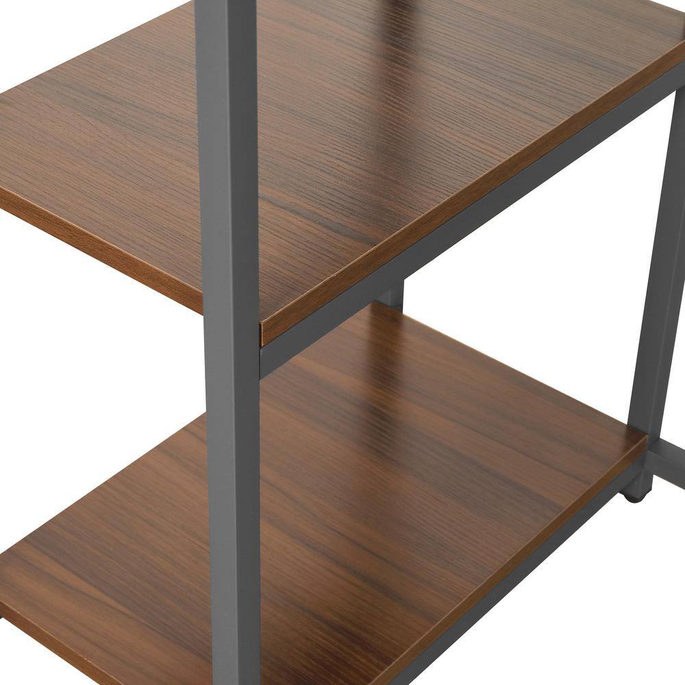 Modern Industrial Walnut Writing Desk with Steel Frame and CPU Caddy