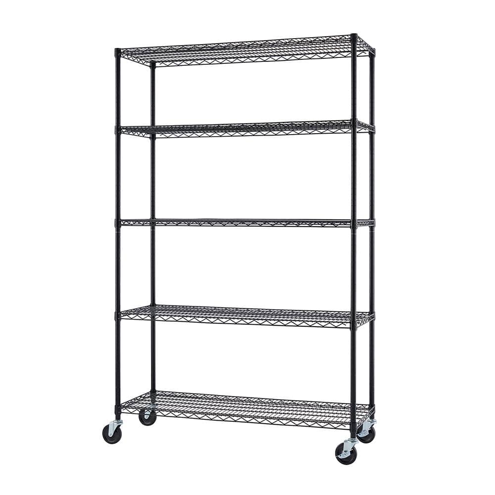 Trinity Black Epoxy 5-Tier 48x18x77 Wire Shelving with Wheels