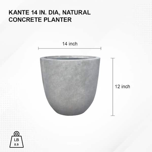 14 in. Dia, Natural Concrete, Lightweight Modern Round Outdoor Planter