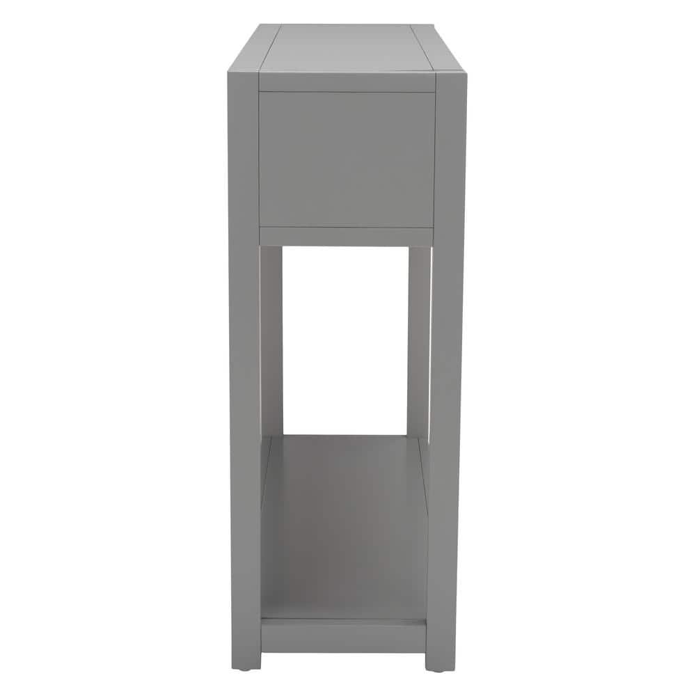 Amish Gray Matte Finish Console Table with Dual Storage Drawers