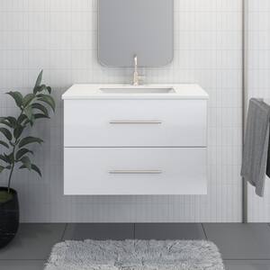 Napa 36 in. W x 22 in. D Single Sink Bathroom Vanity Wall Mounted In Glossy White  With White Quartz Countertop