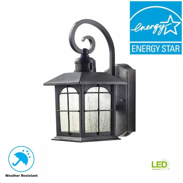 Home Decorators Collection Brimfield 14.2 in. Aged Iron LED Outdoor Wall  Lantern with Clear Seedy Glass Shade and 220 Motion Sensing HB7251-292  The Home Depot