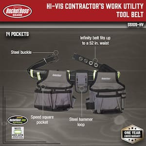 2-Bag Adjustable High Visibility Contractor's Work Tool Belt
