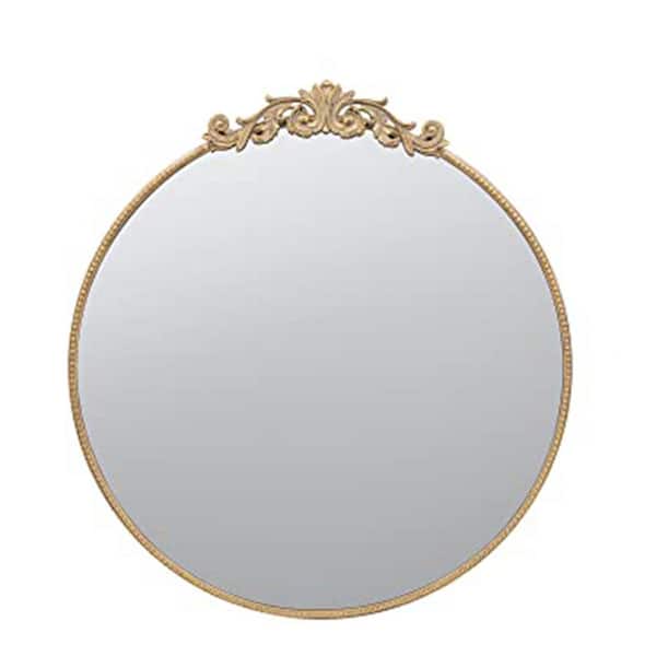 FAMYYT Baroque 36 in. W x 39 in. H Round Metal Framed Wall Bathroom Vanity Mirror in Gold