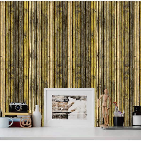 Falkirk Jura II 1/3 in. 28 in. x 28 in. Peel and Stick Beige Yellow Faux Wood PE Foam Decorative Wall Paneling (10-Pack)