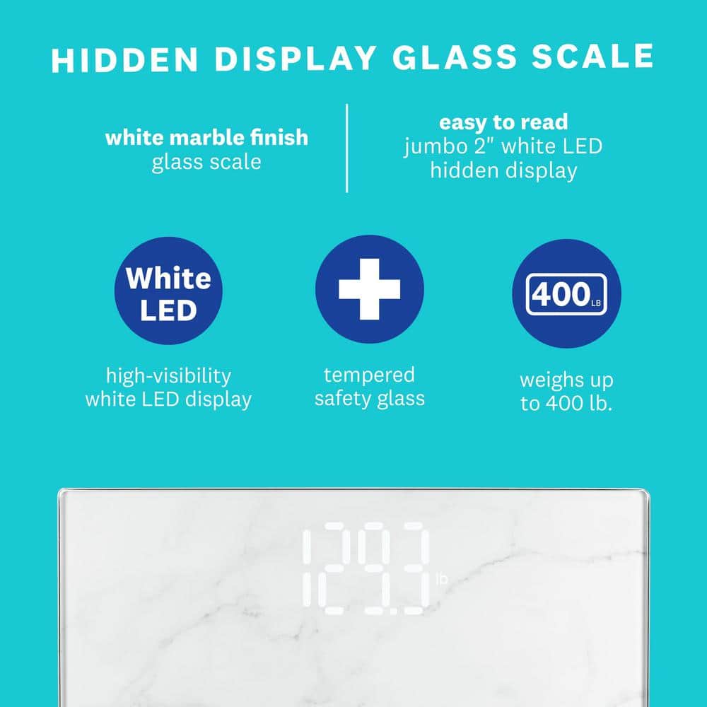 White Marble Digital Bathroom Scale with Hidden Display