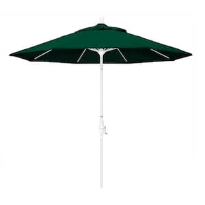 9 ft. Matted White Aluminum Market Patio Umbrella with Fiberglass Ribs Collar Tilt Crank Lift in Forest Green Sunbrella
