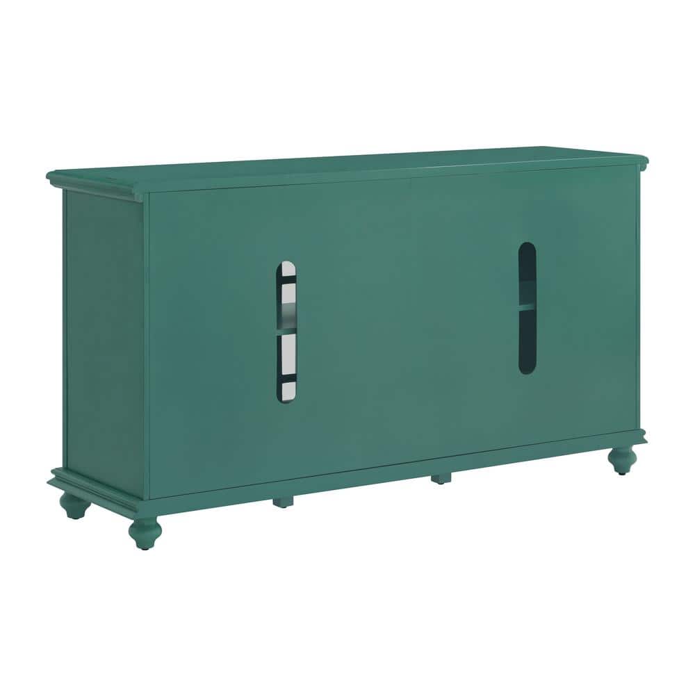 Teal 63" TV Stand with Glass Cabinet Doors
