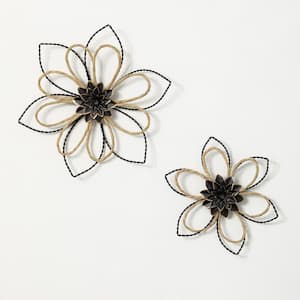 14.75" and 11" Sculpted Black Metal Wall Flower Art (Set of 2)