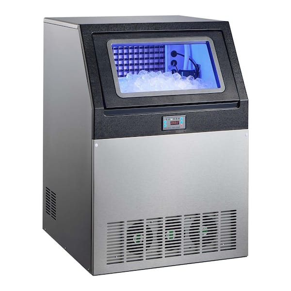 Commercial Ice Maker 24.53 in.W 440 lbs./24H Full Size Cubes Freestanding in Silver with 85 lbs. Storage Capacity Silver