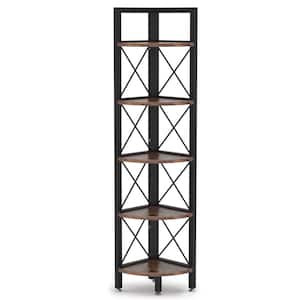 62.99 in. Black Particle Board Wood 5 Shelf Standard Bookcase 5-Tier Steel Corner Bookshelf
