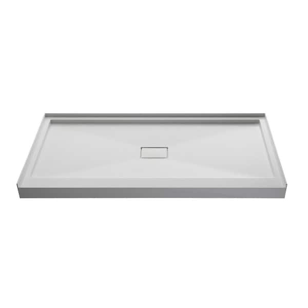 48 in. L x 32 in. W Single Threshold Alcove SMC Shower Pan Base in White with Centre Drain