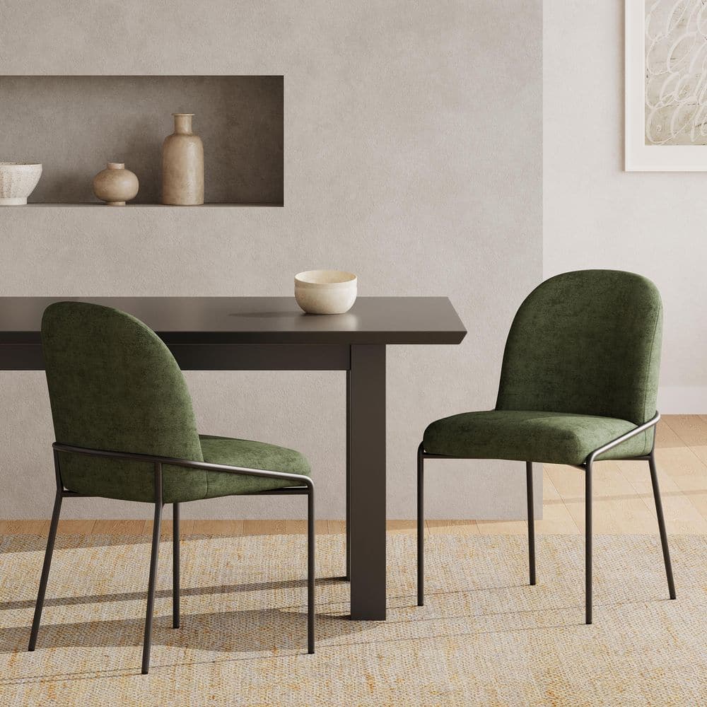 Valmere Modern Linen Textured Polyester Fabric Upholstered Metal Frame Dining Side Chairs Bronze + Green (Set of 2) price history on PriceWatchPro