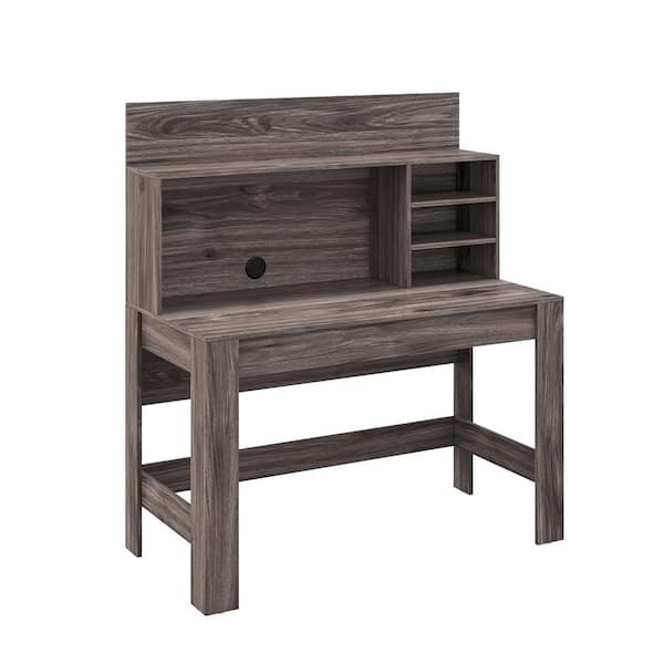 HONEY JOY 48" Rustic Oak Computer Desk with Bookshelf Home Office Writing Desk with Anti-Tipping Kits & Cable Management Hole