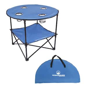 2-Tier Folding Camping Table with 4 Cupholders and Carrying Bag in Blue