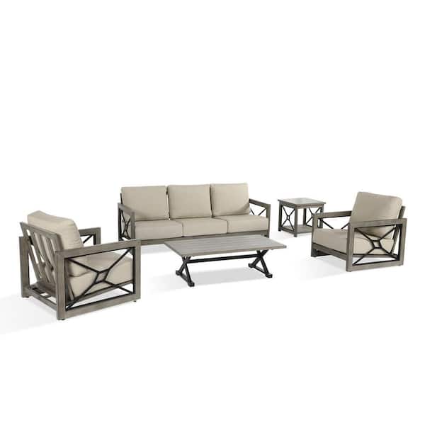 Marindo 5-Piece Aluminum Outdoor Conversation Set with Echo Dune Sunbrella Cushions
