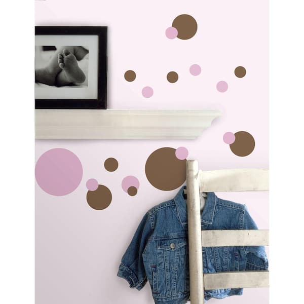 RoomMates 5 in. x 11.5 in. Just Dots Pink/Brown Peel and Stick Wall Decal