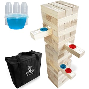 Giant Tower Party Game with Hidden Shots and 60 Commands - Includes 60 Blocks, 104 Disposable Cups and Carrying Case