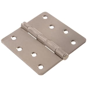 4 in. Satin Nickel Residential Door Hinge with 1/4 in. Round Corner Removable Pin Full Mortise (18-Pack)