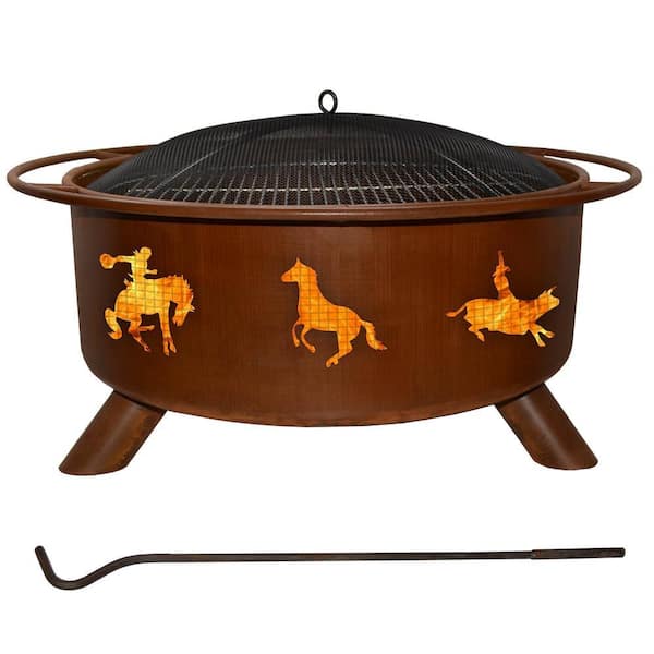 Western 29 in. x 18 in. Round Steel Wood Burning Fire Pit in Rust