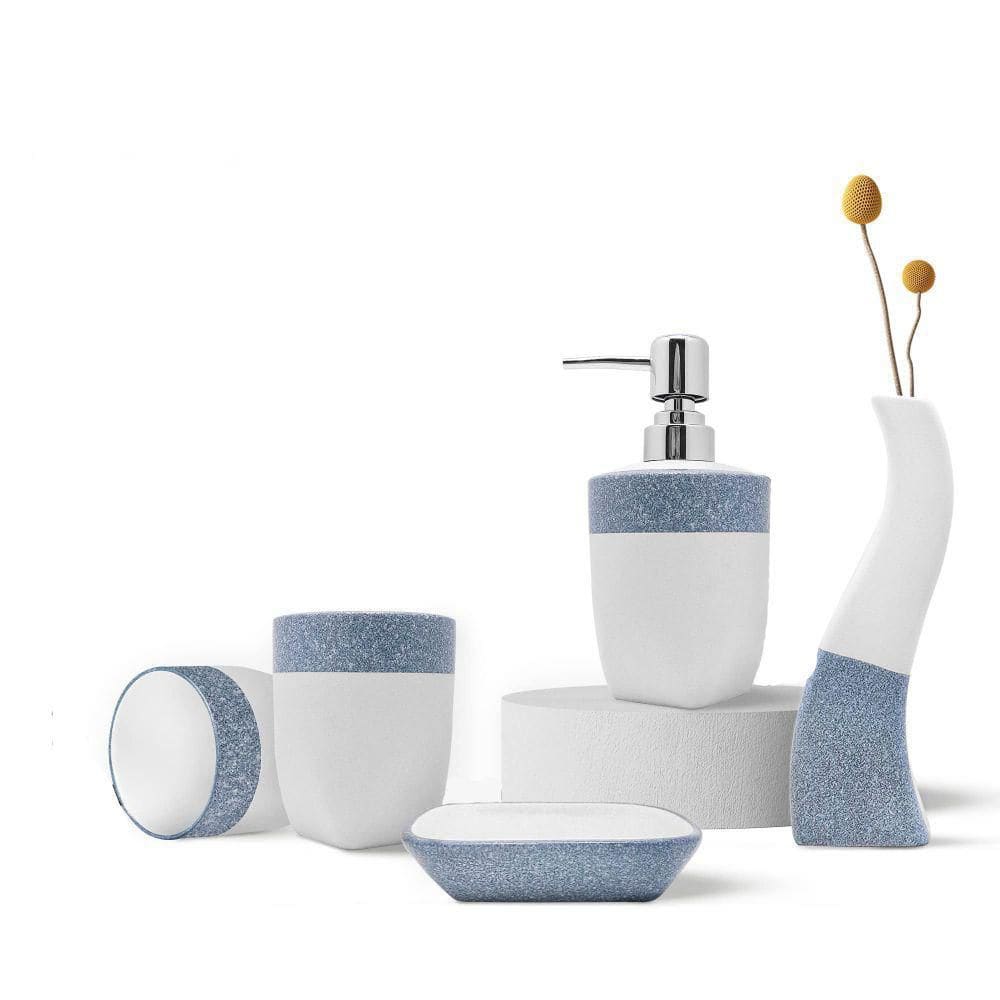 iMucci Bathroom Accessories Set 5Piece Plastic Bathroom Decor Sets  Accessories, Toothbrush Holder, Toothbrush Cup, soap Dispenser, soap  Dish(Navy Blue Bamboo Cover)
