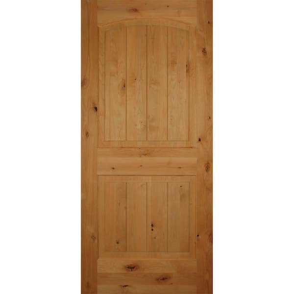 Builders Choice 30 in. x 80 in. Right-Handed 2-Panel Arch Top Unfinished V-Grooved Solid Core Knotty Alder Single Prehung Interior Door