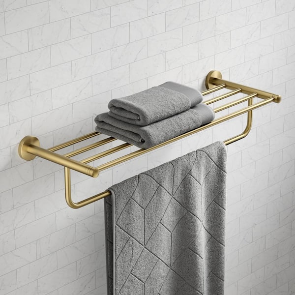 KRAUS Elie Bathroom Shelf Towel Rack with Towel Bar in Brushed