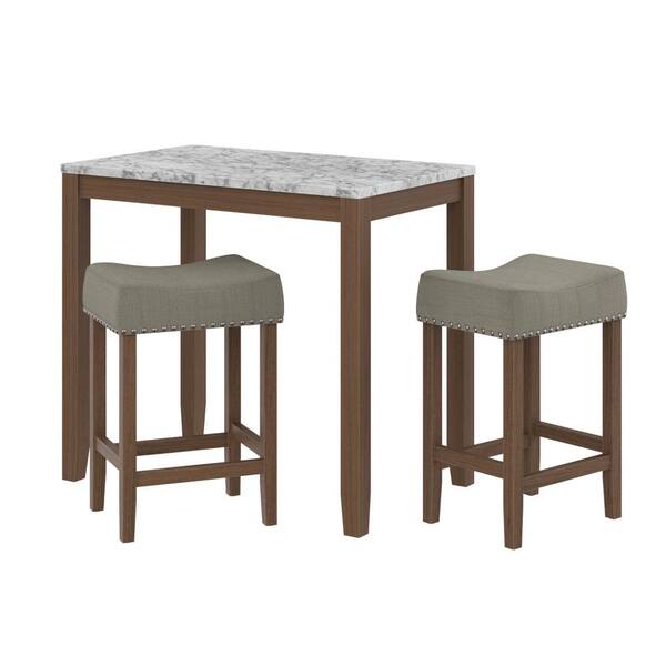 Nathan James Viktor Three Piece Dining Set Kitchen Pub Table White