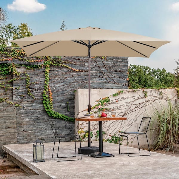JEAREY 8 ft. x 10 ft. Steel Rectangular Market Umbrella in Beige