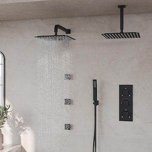 ZenithRain Shower System 8-Spray 12 and 12 in. Dual Ceiling Mount Fixed and Handheld Shower Head 2.5 GPM in Matte Black