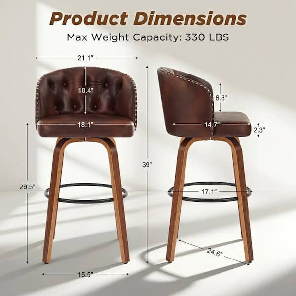 Hochwertiges 29.5 in. Walnut Brown Faux Leather Upholstered Wood