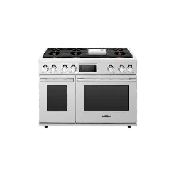 Signature Kitchen Suite 48 in. 5.2 cu. ft. Double Oven Dual Fuel Range with Gas Stove and Electric Oven in. Stainless Steel