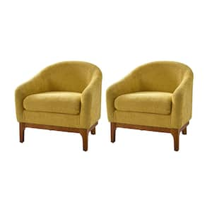 Cillian Modern Yellow Boucle Accent Chair with Solid Wood Legs Set of 2