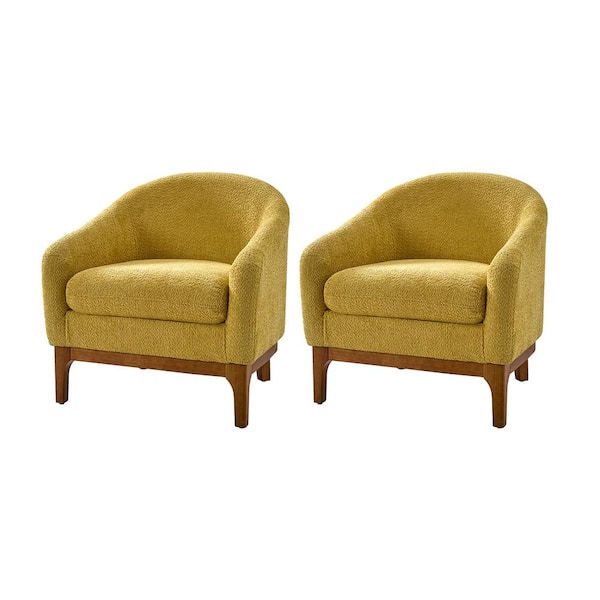 JAYDEN CREATION Cillian Modern Yellow Boucle Accent Chair with Solid Wood Legs Set of 2