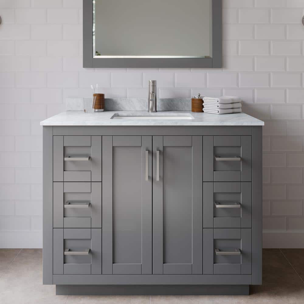 Miranda 42 in. W Single Bath Vanity in Dark Gray with Marble Vanity Top in White Carrara with White Basin and Mirror price history on PriceWatchPro
