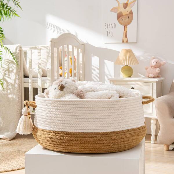 Woven Baskets for Storage Brown 16 in. x 8 in. Cotton Rope